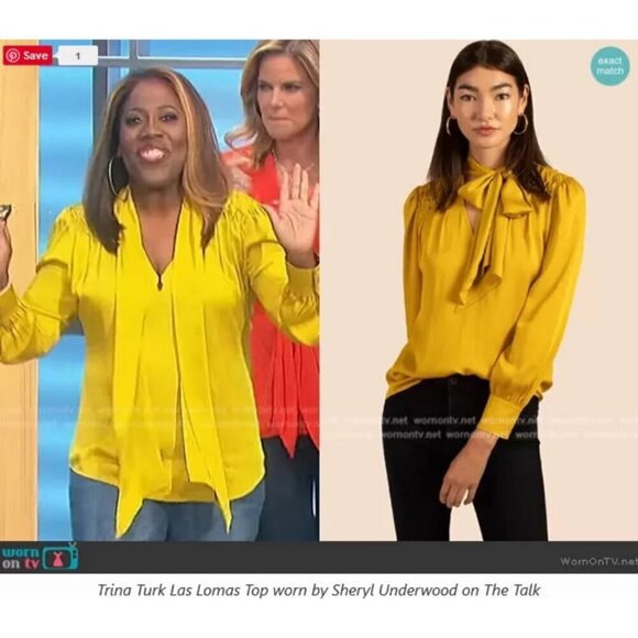 💕TRINA TURK💕 Las Lomas Top ~ CEY Mustard Yellow Neck Bow Tie XL NWT - Picture 2 of 10